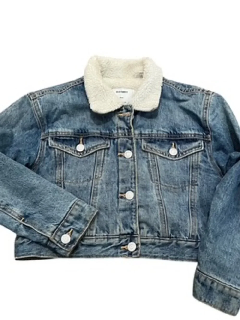Old Navy Denim Jacket Girls size Medium (8) Sherpa lined cropped Barn Coat